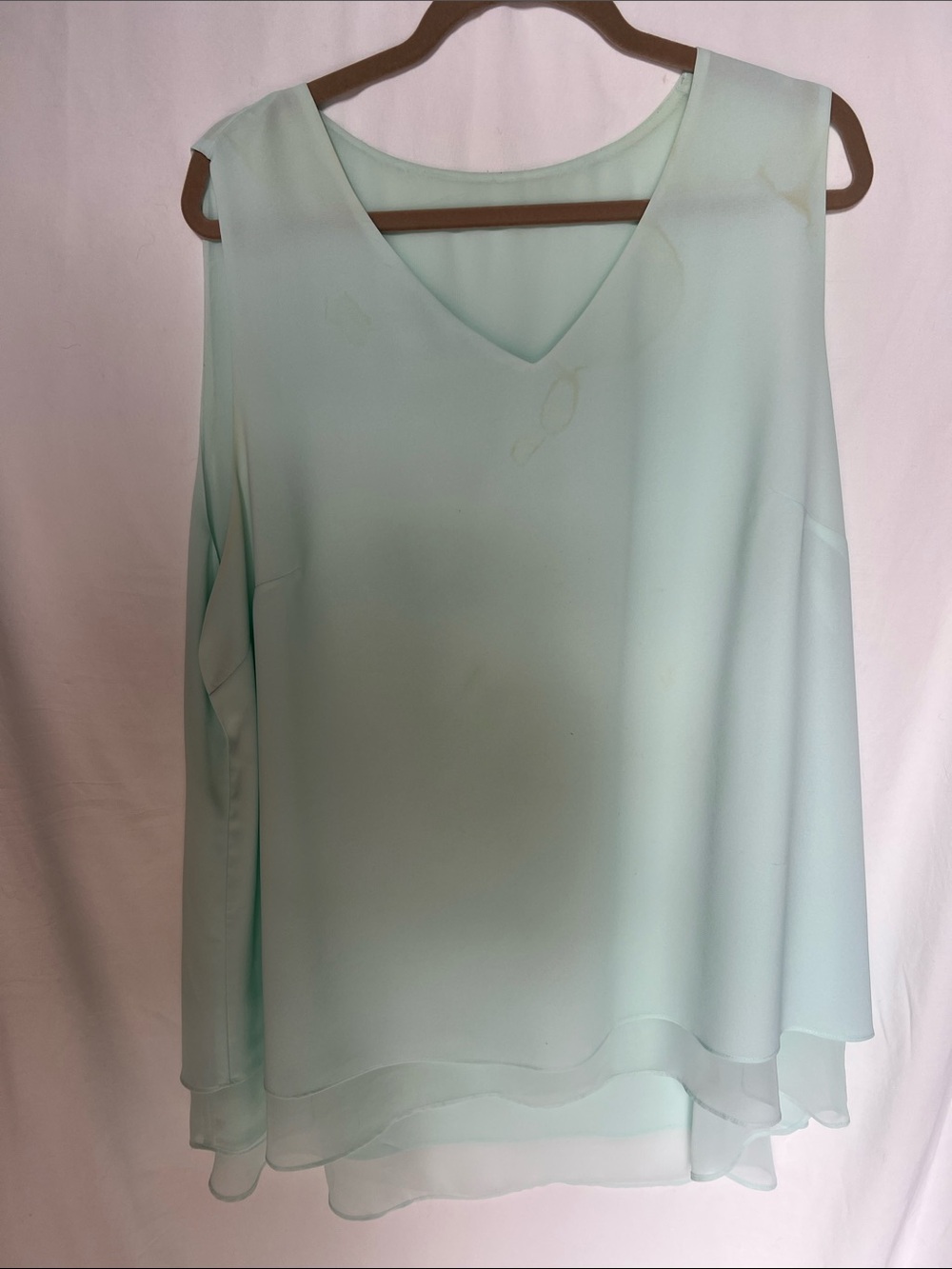 Sleeveless V-Neck Mint Layered Chiffon Top - Women